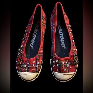 Rocket Dog Red Plaid Flats with Studded Accents